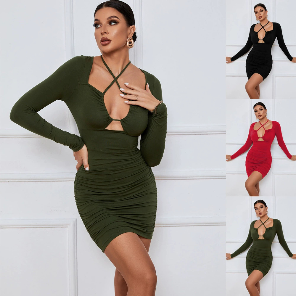 ZARA Sexy Trendy Cutout Lace Up Waist Slimming Bodycon Mini Dress Long Sleeve